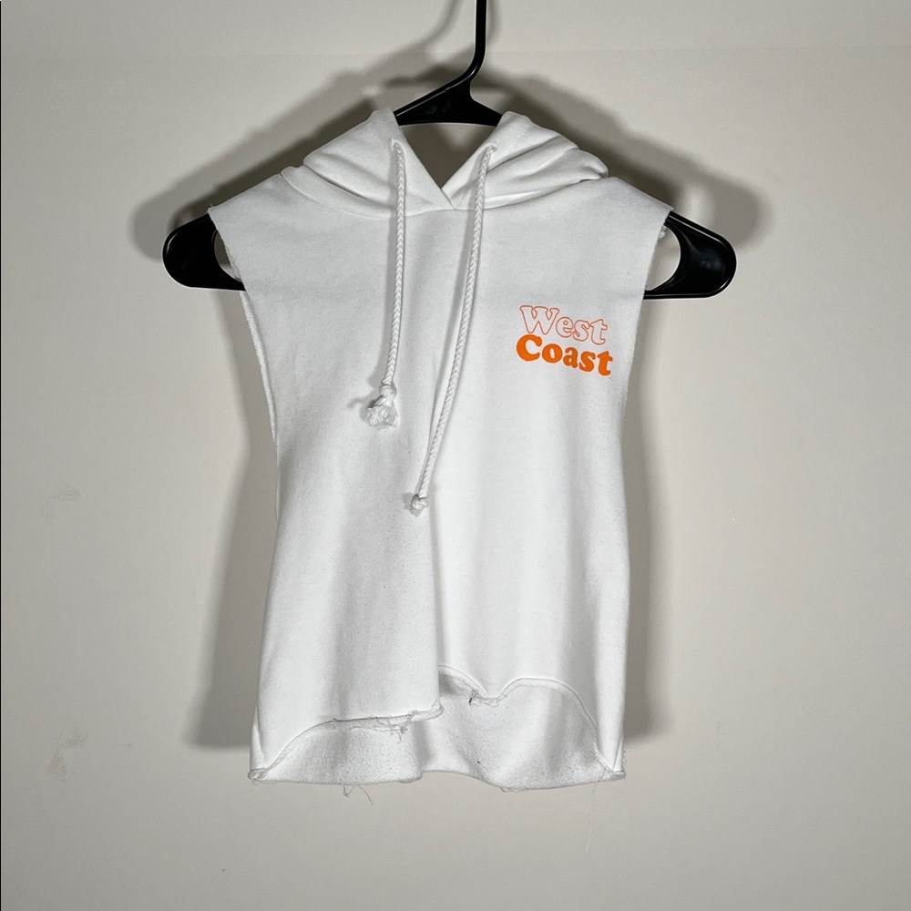 Forever 21 White Sleeveless Hoodie with Orange Print